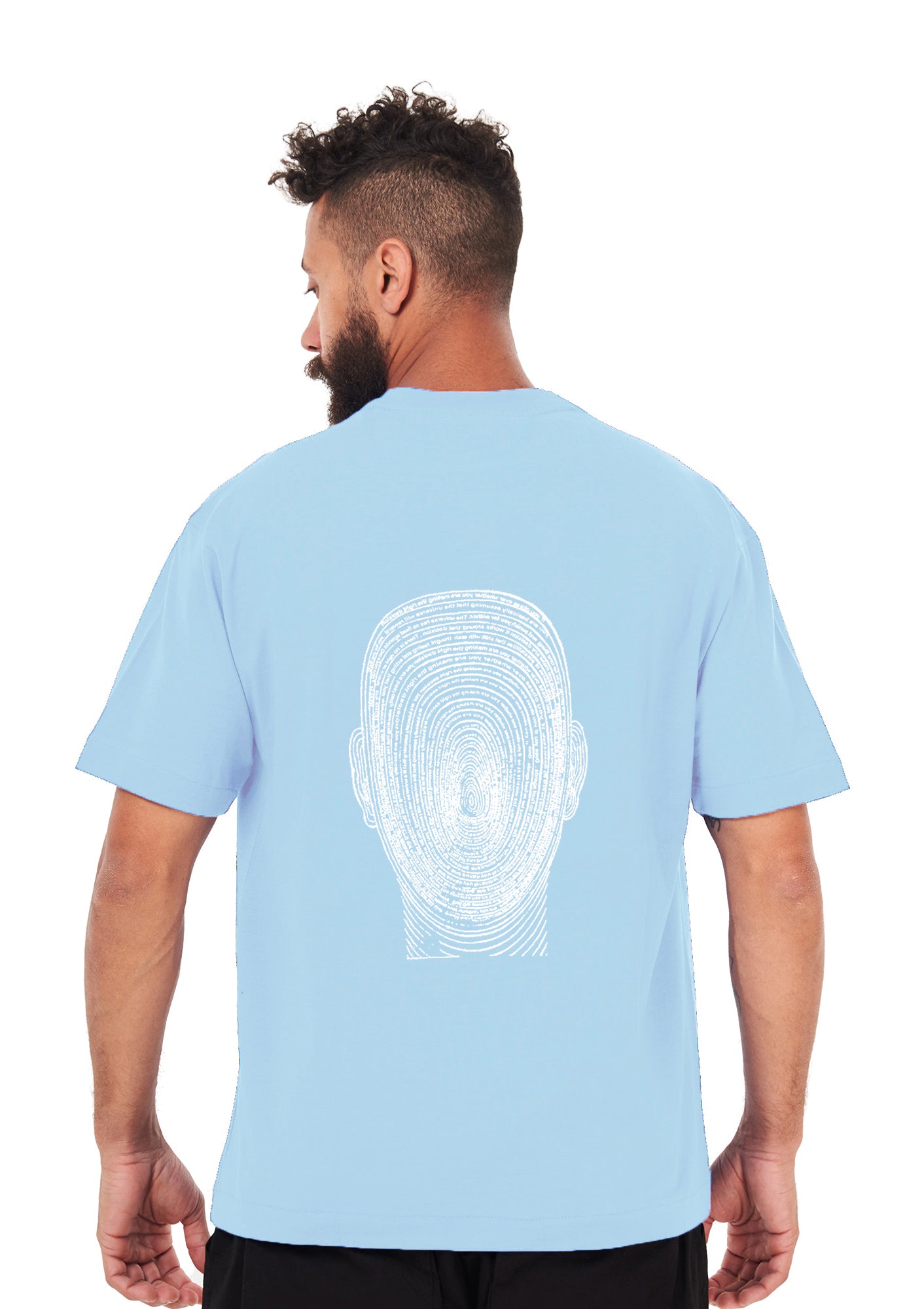 Signature Face Oversized printed Sky blue T-shirt .